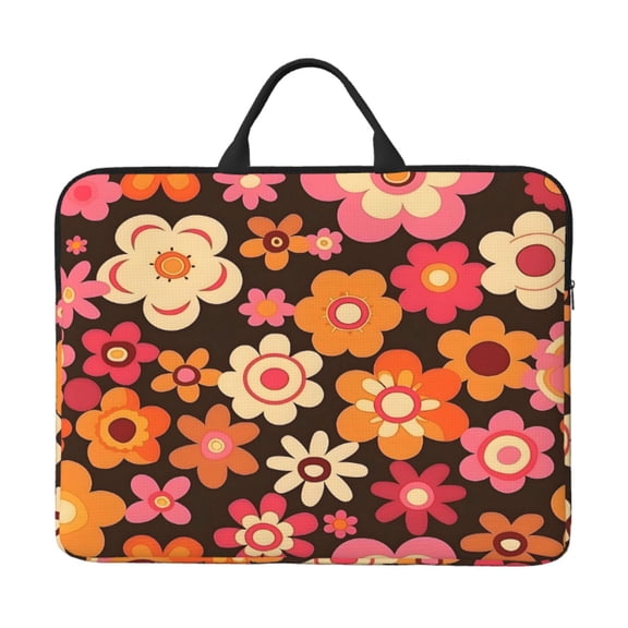 Laptop Sleeve Bag 14 Inch Waterproof Protective Computer Carrying Case With Handle Women Men Travel Commuter Essential Retro Groovy Hippie Flowers