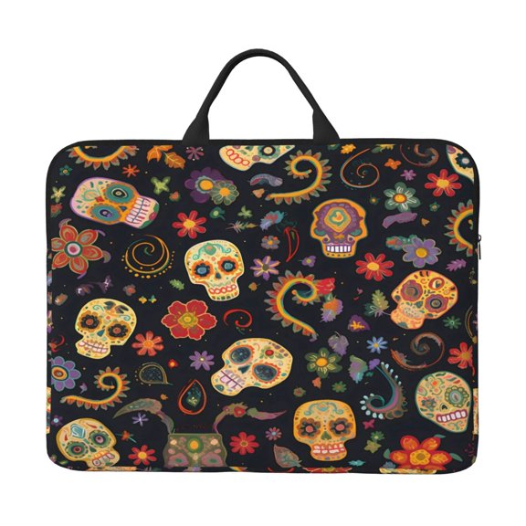 Laptop Sleeve Bag 14 Inch Waterproof Protective Computer Carrying Case With Handle Women Men Travel Commuter Essential Retro Skull Head Flower