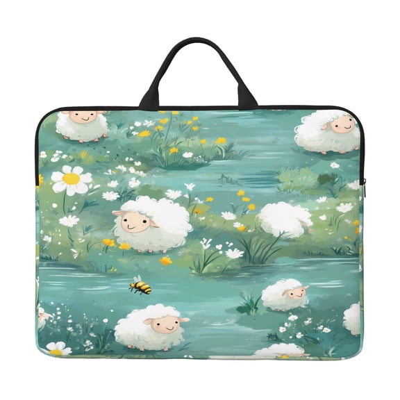 Laptop Sleeve Bag 14 Inch Waterproof Protective Computer Carrying Case With Handle Women Men Travel Commuter Essential Sheep Flowers Bees
