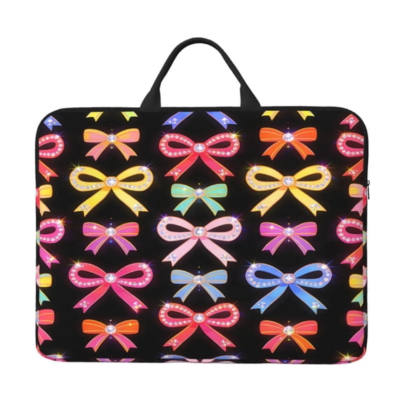 Laptop Sleeve Bag 14 Inch Waterproof Protective Computer Carrying Case With Handle Women Men Travel Commuter Essential Shimmering Pearl Bow
