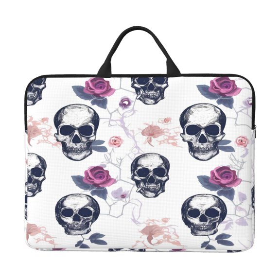 Laptop Sleeve Bag 14 Inch Waterproof Protective Computer Carrying Case With Handle Women Men Travel Commuter Essential Skull And Rose Flower