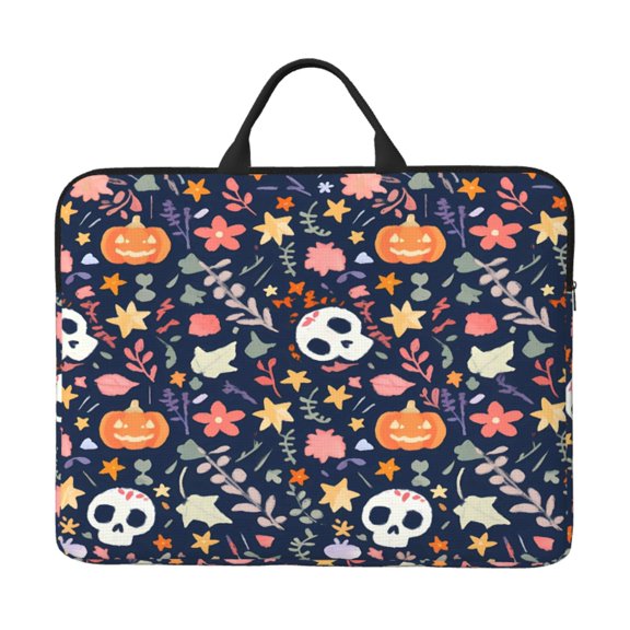 Laptop Sleeve Bag 14 Inch Waterproof Protective Computer Carrying Case With Handle Women Men Travel Commuter Essential Skullhead Pumpkin Flower
