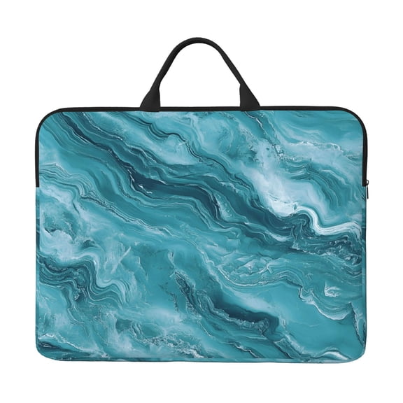 Laptop Sleeve Bag 14 Inch Waterproof Protective Computer Carrying Case With Handle Women Men Travel Commuter Essential Teal Marble_3