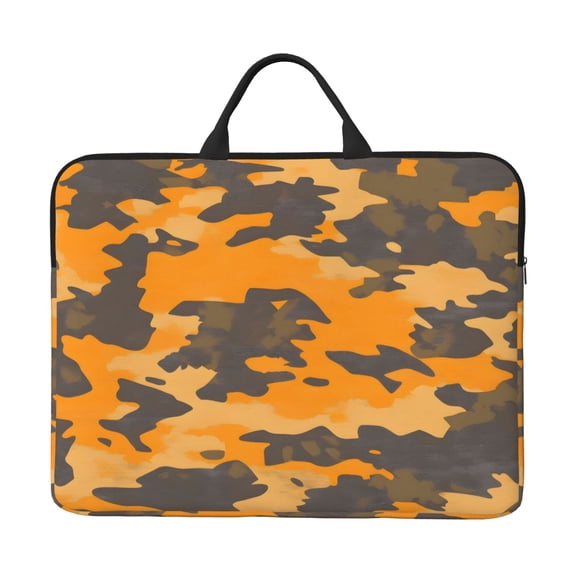 Laptop Sleeve Bag 14 Inch Waterproof Protective Computer Carrying Case With Handle Women Men Travel Commuter Essential Texture Camo Army Orange_2
