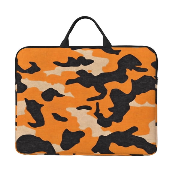 Laptop Sleeve Bag 14 Inch Waterproof Protective Computer Carrying Case With Handle Women Men Travel Commuter Essential Texture Camo Army Orange_4