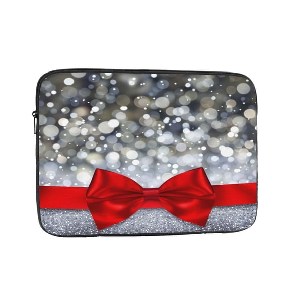 Laptop Sleeve Bag Compatible For iPad MacBook Air Pro Tablet Computer PC notebook Protective Fit in 10/12/13/14/15/16/17 inch Size Shiny silver starry Christmas with red bow tie (3)