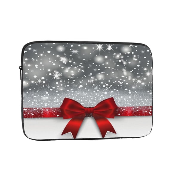 Laptop Sleeve Bag Compatible For iPad MacBook Air Pro Tablet Computer PC notebook Protective Fit in 10/12/13/14/15/16/17 inch Size Shiny silver starry Christmas with red bow tie (1)