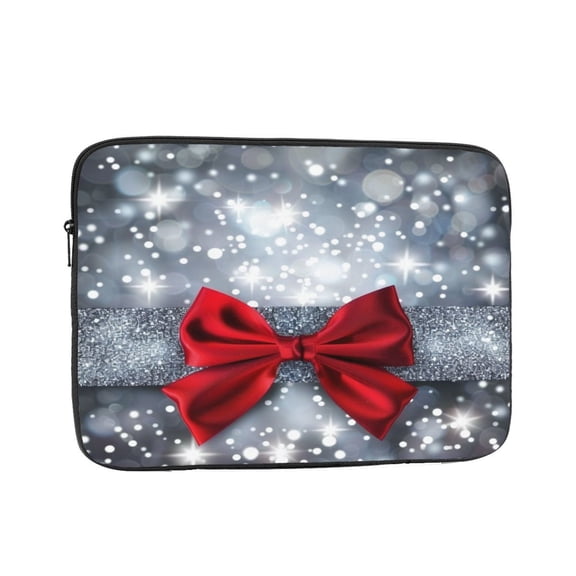 Laptop Sleeve Bag Compatible For iPad MacBook Air Pro Tablet Computer PC notebook Protective Fit in 10/12/13/14/15/16/17 inch Size Shiny silver starry Christmas with red bow tie (2)