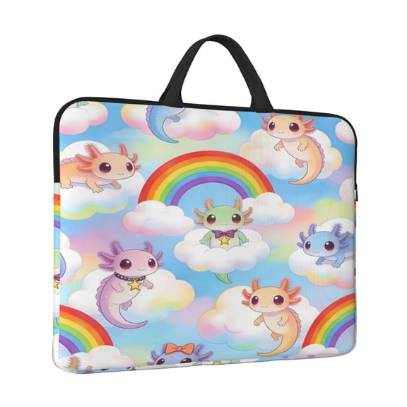 Laptop Sleeve Bag For Women Men 14inch Waterproof Durable Protective Computer Carrying Cover Handle Laptop Case Bag Axolotl Cloud Rainbow