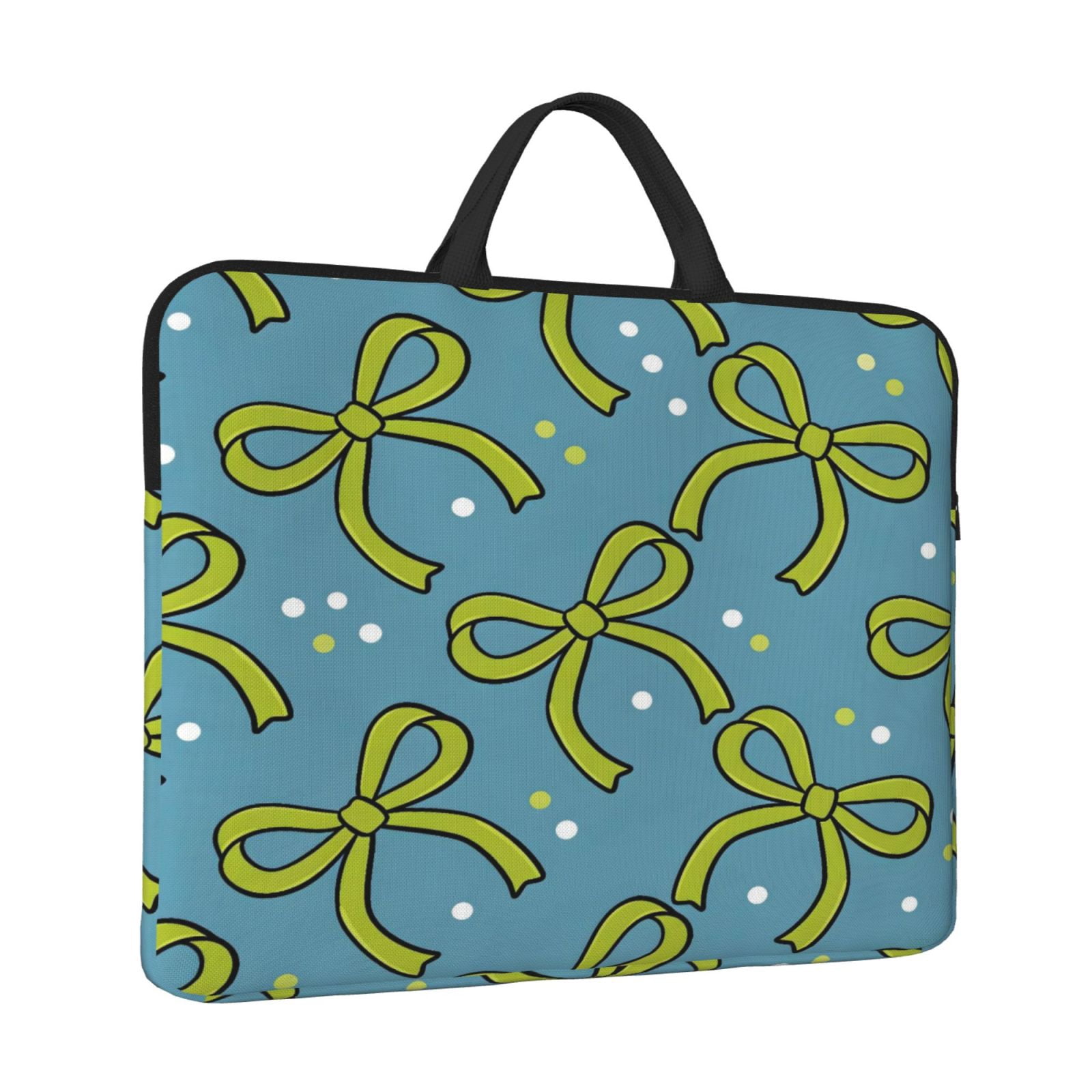 Laptop Sleeve Bag For Women Men 14inch Waterproof Durable Protective Computer Carrying Cover Handle Laptop Case Bag Green Bow With White Dots