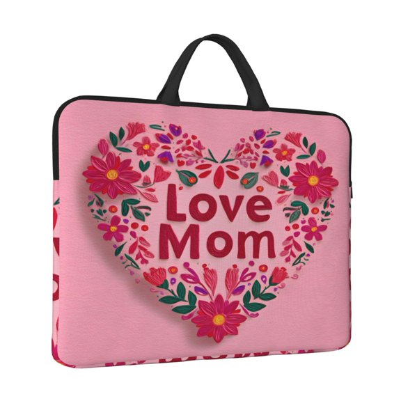 Laptop Sleeve Bag For Women Men 14inch Waterproof Durable Protective Computer Carrying Cover Handle Laptop Case Bag Heart-Shaped Flowers Love Mom