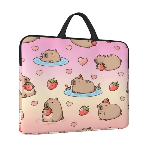 Laptop Sleeve Bag For Women Men 14inch Waterproof Durable Protective Computer Carrying Cover Handle Laptop Case Bag Pusheen Capybara Pattern (2)