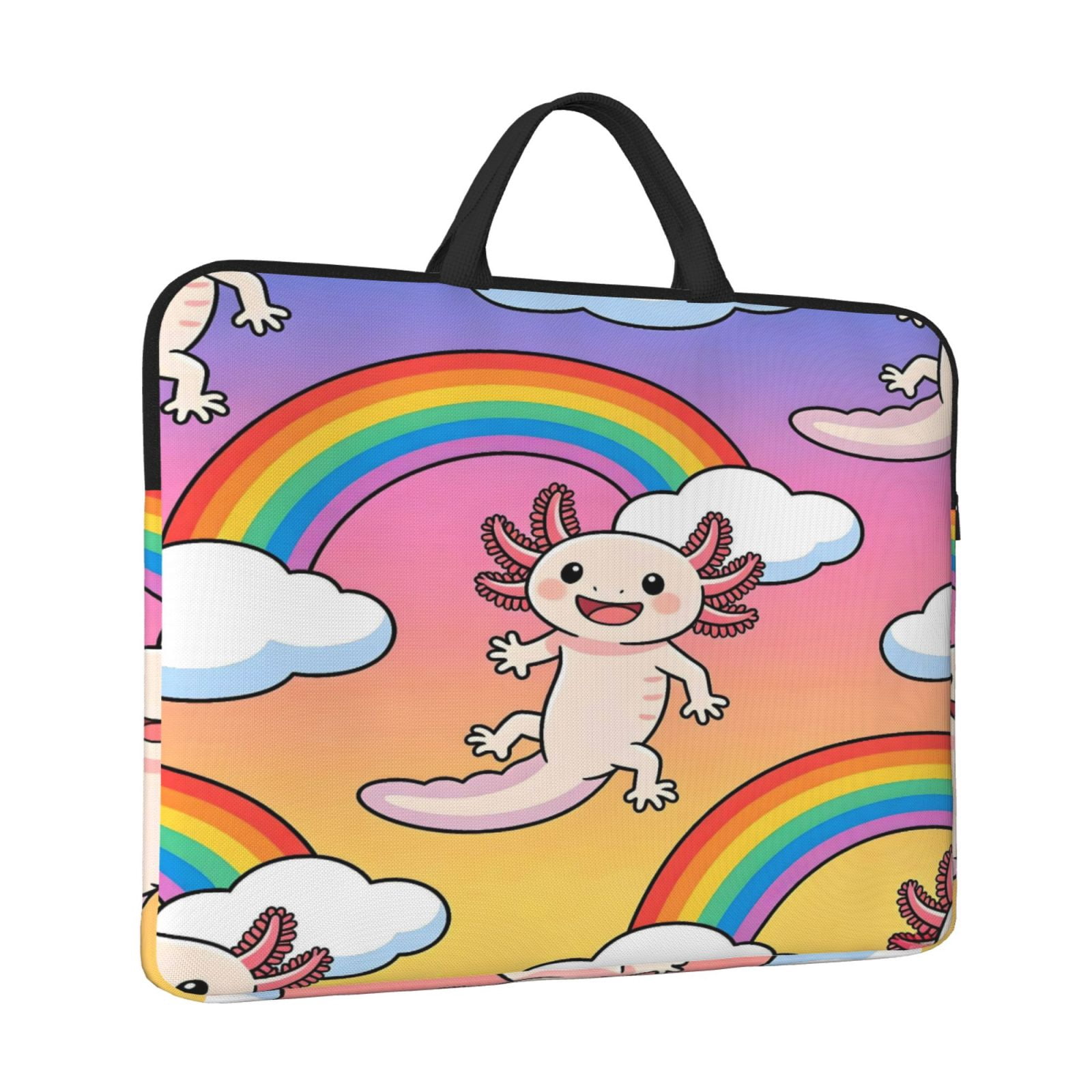 Laptop Sleeve Bag For Women Men 14inch Waterproof Durable Protective Computer Carrying Cover Handle Laptop Case Bag Rainbow Cloud Axolotl
