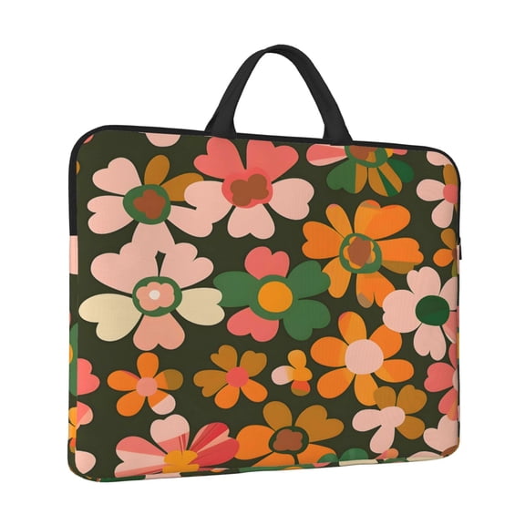 Laptop Sleeve Bag For Women Men 14inch Waterproof Durable Protective Computer Carrying Cover Handle Laptop Case Bag Retro Groovy Flowers Pattern (1)