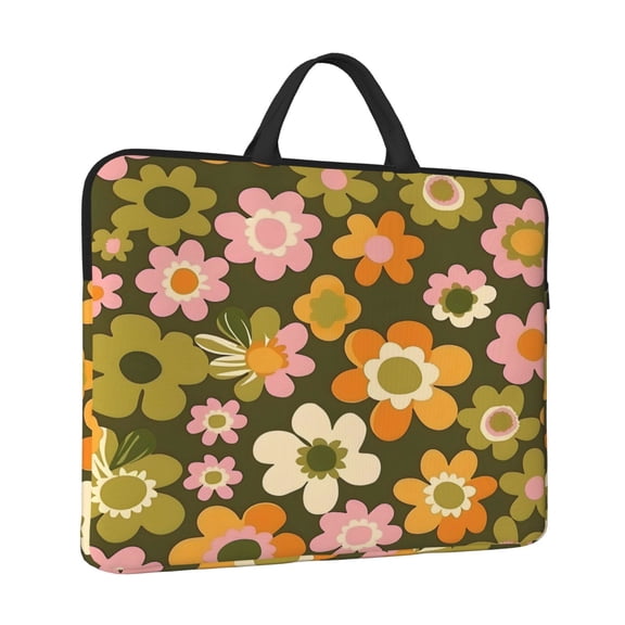 Laptop Sleeve Bag For Women Men 14inch Waterproof Durable Protective Computer Carrying Cover Handle Laptop Case Bag Retro Groovy Flowers Pattern (3)