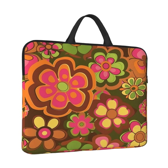 Laptop Sleeve Bag For Women Men 14inch Waterproof Durable Protective Computer Carrying Cover Handle Laptop Case Bag Retro Groovy Flowers Pattern (4)