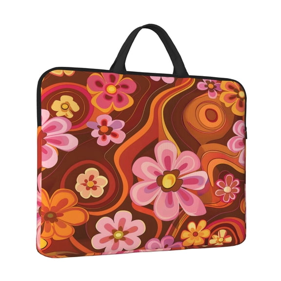 Laptop Sleeve Bag For Women Men 14inch Waterproof Durable Protective Computer Carrying Cover Handle Laptop Case Bag Retro Groovy Flowers Pattern (9)