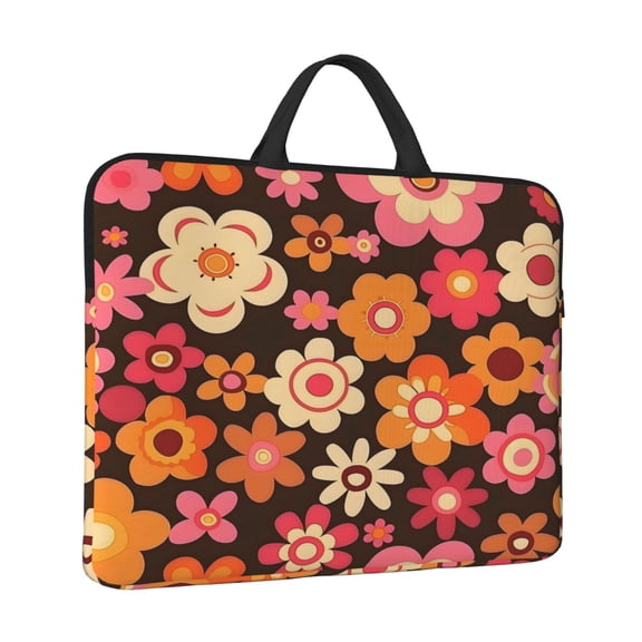Laptop Sleeve Bag For Women Men 14inch Waterproof Durable Protective Computer Carrying Cover Handle Laptop Case Bag Retro Groovy Hippie Flowers