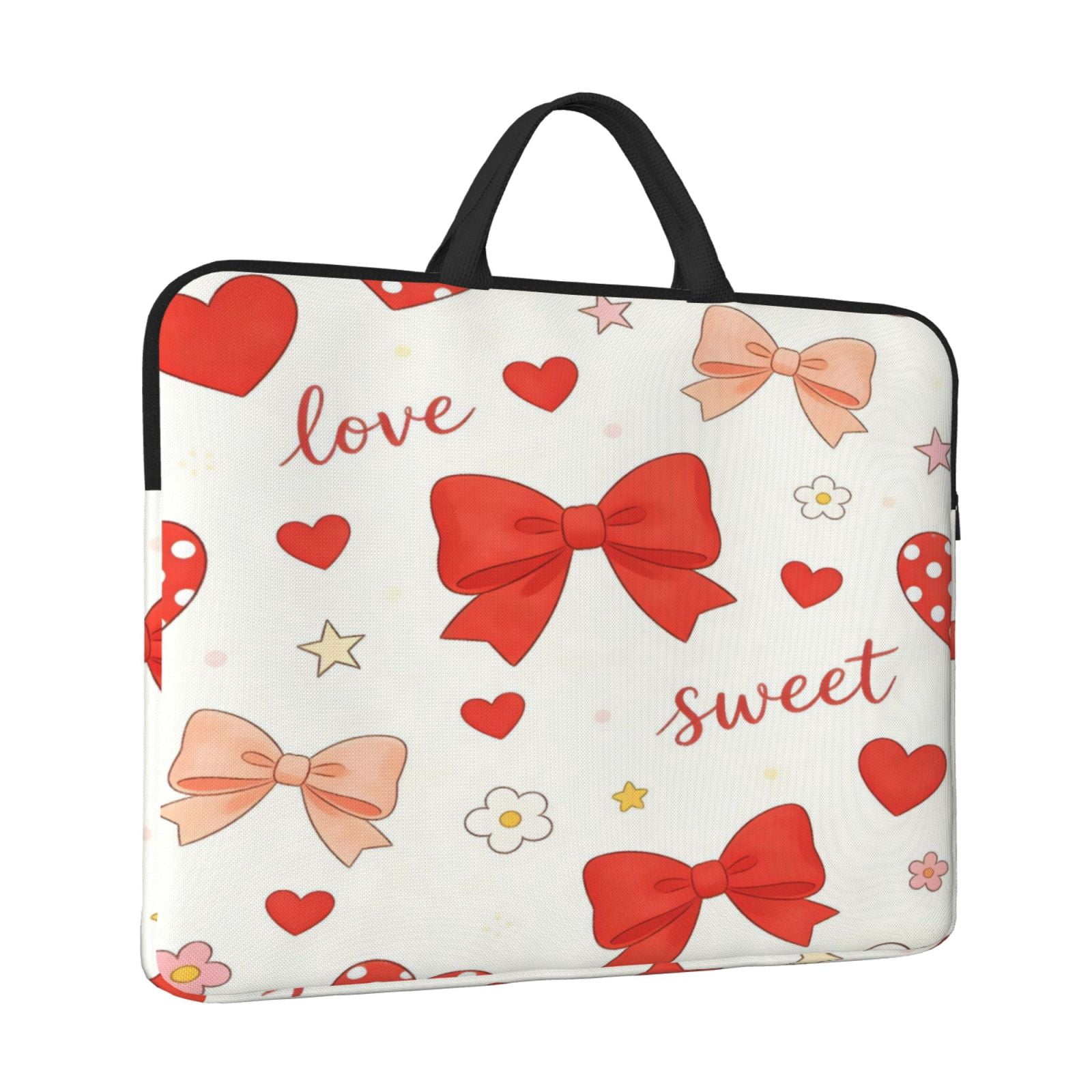 Laptop Sleeve Bag For Women Men 14inch Waterproof Durable Protective Computer Carrying Cover Handle Laptop Case Bag Sweet Love Bow Heart Beige