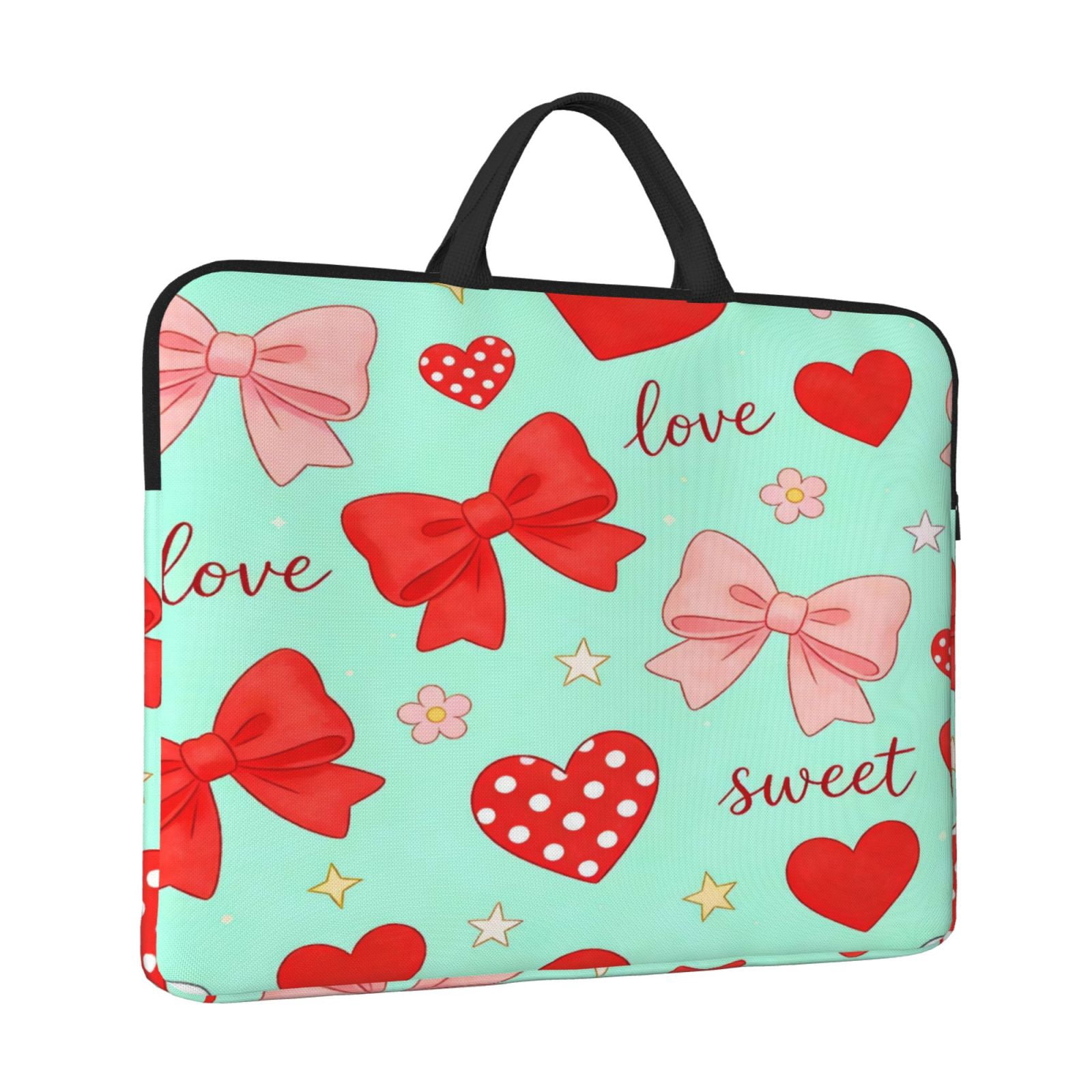 Laptop Sleeve Bag For Women Men 14inch Waterproof Durable Protective Computer Carrying Cover Handle Laptop Case Bag Sweet Love Bow Heart Green