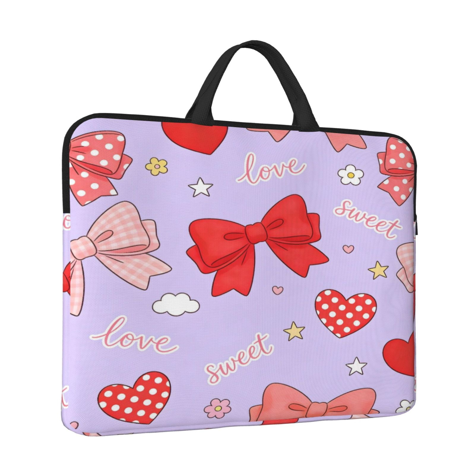 Laptop Sleeve Bag For Women Men 14inch Waterproof Durable Protective Computer Carrying Cover Handle Laptop Case Bag Sweet Love Bow Heart Light Purple