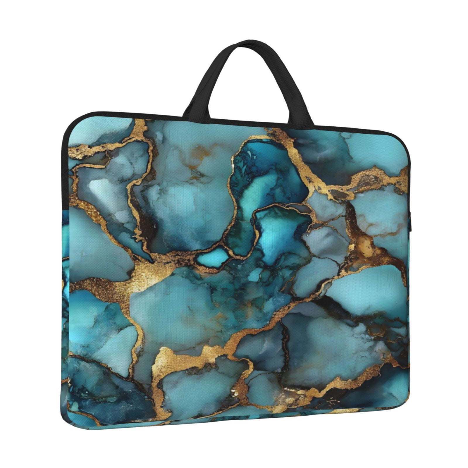 Laptop Sleeve Bag For Women Men 14inch Waterproof Durable Protective Computer Carrying Cover Handle Laptop Case Bag Teal Gold Marble