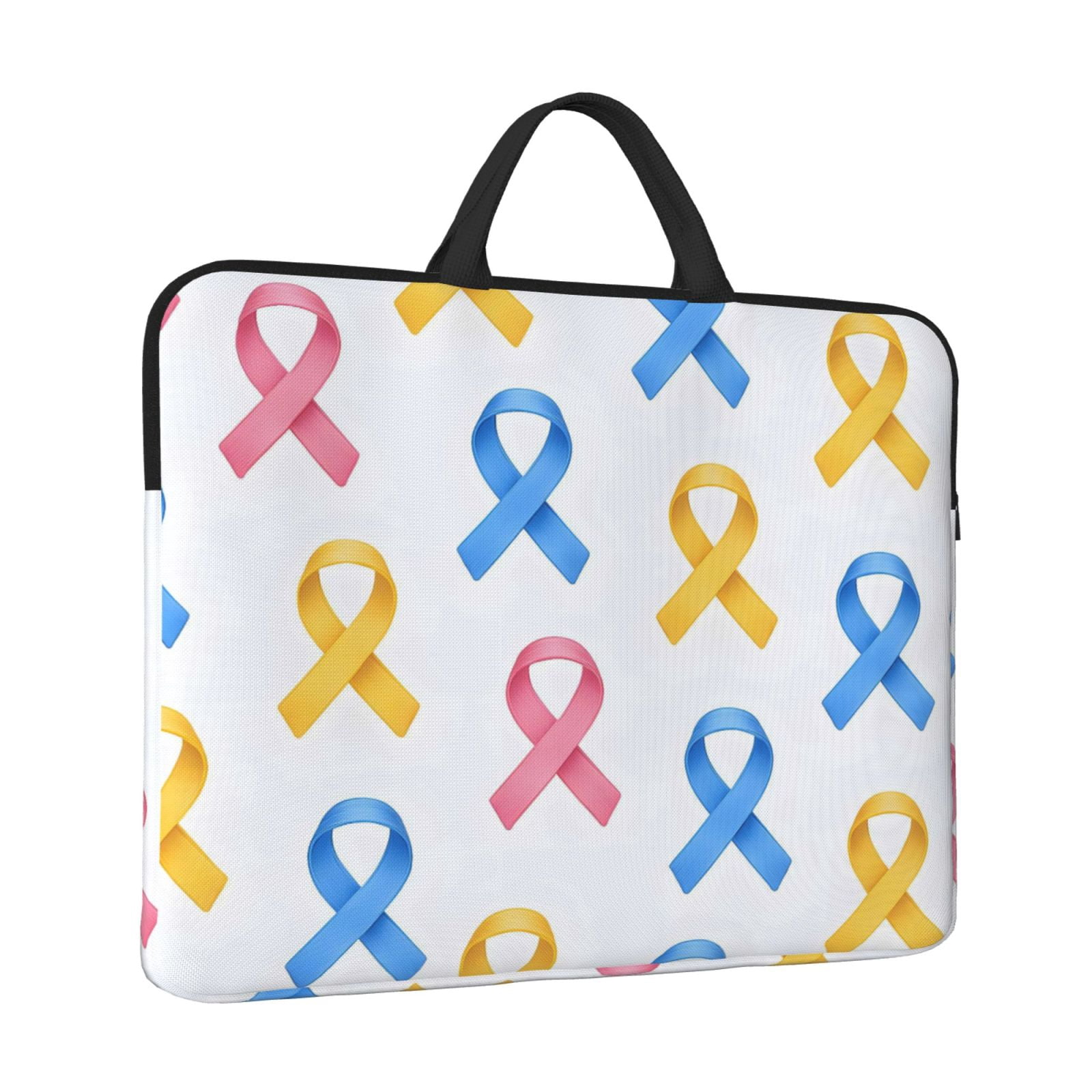 Laptop Sleeve Bag For Women Men 14inch Waterproof Durable Protective Computer Carrying Cover Handle Laptop Case Bag Cancer Awareness Ribbon Pattern - Classic Colors