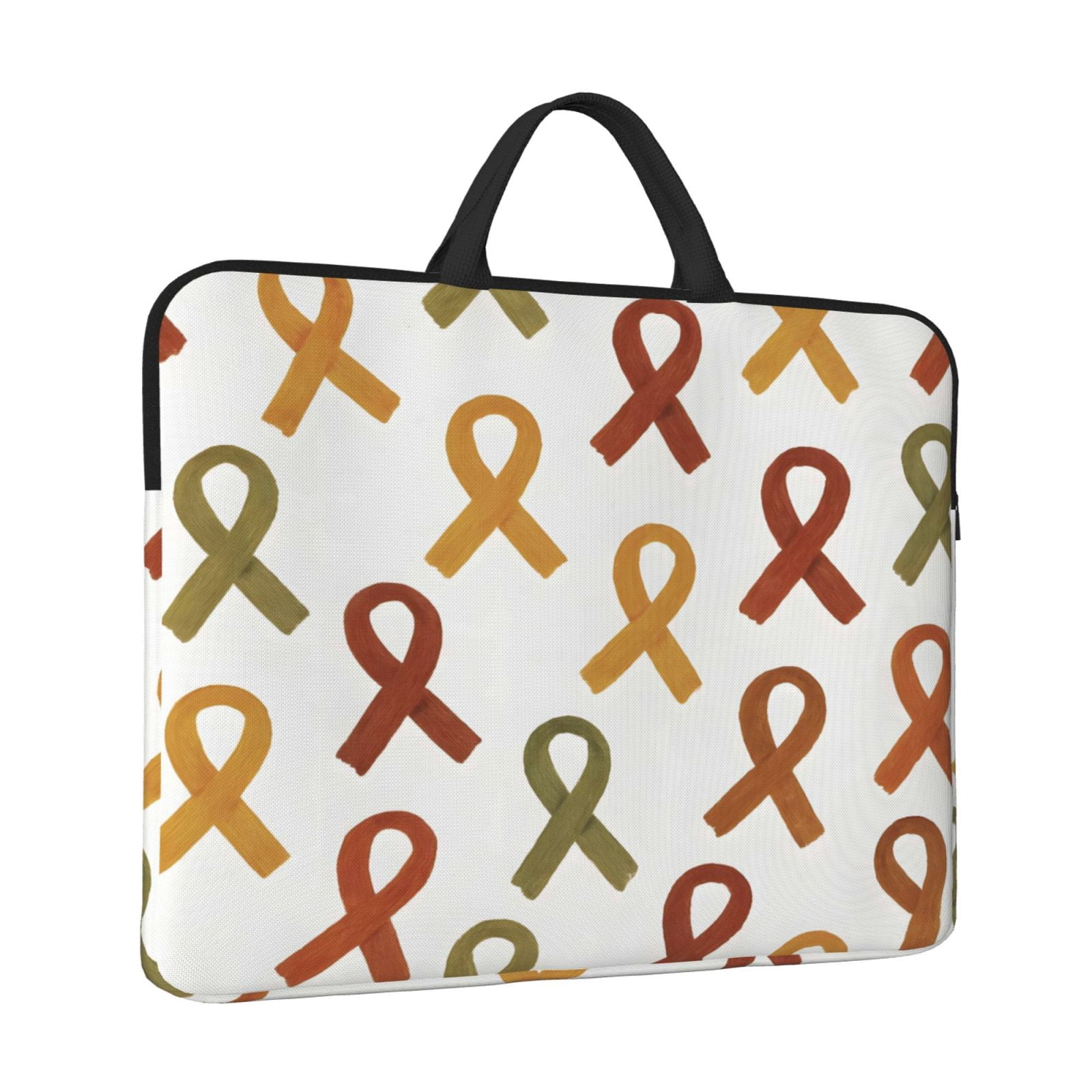 Laptop Sleeve Bag For Women Men 14inch Waterproof Durable Protective Computer Carrying Cover Handle Laptop Case Bag Cancer Awareness Ribbon Pattern - Earth Tones