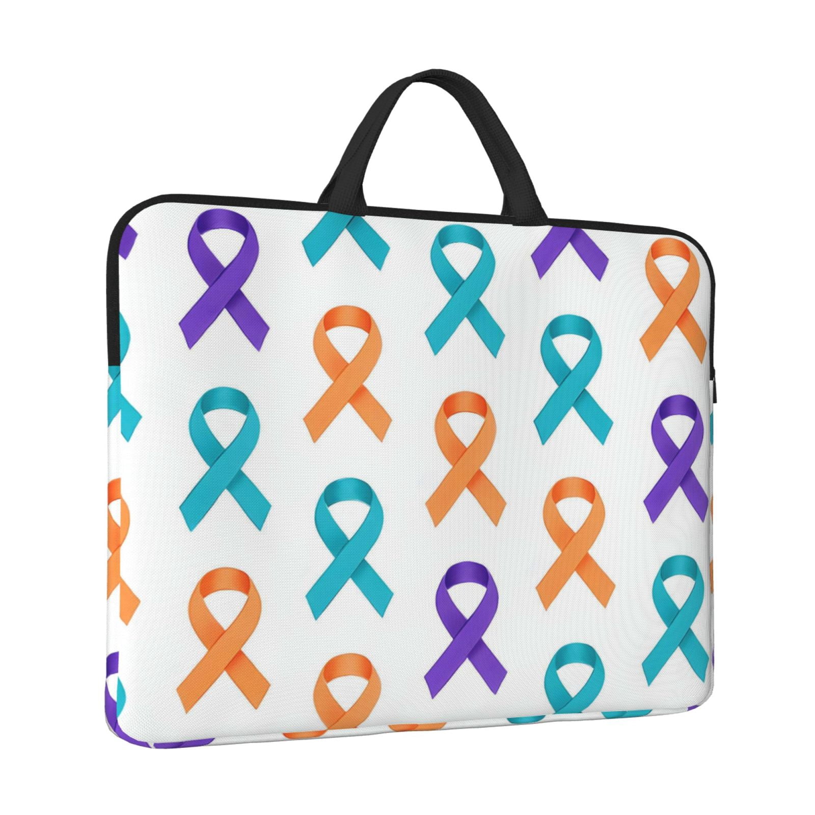 Laptop Sleeve Bag For Women Men 14inch Waterproof Durable Protective Computer Carrying Cover Handle Laptop Case Bag Cancer Awareness Ribbon Pattern - Modern Grid