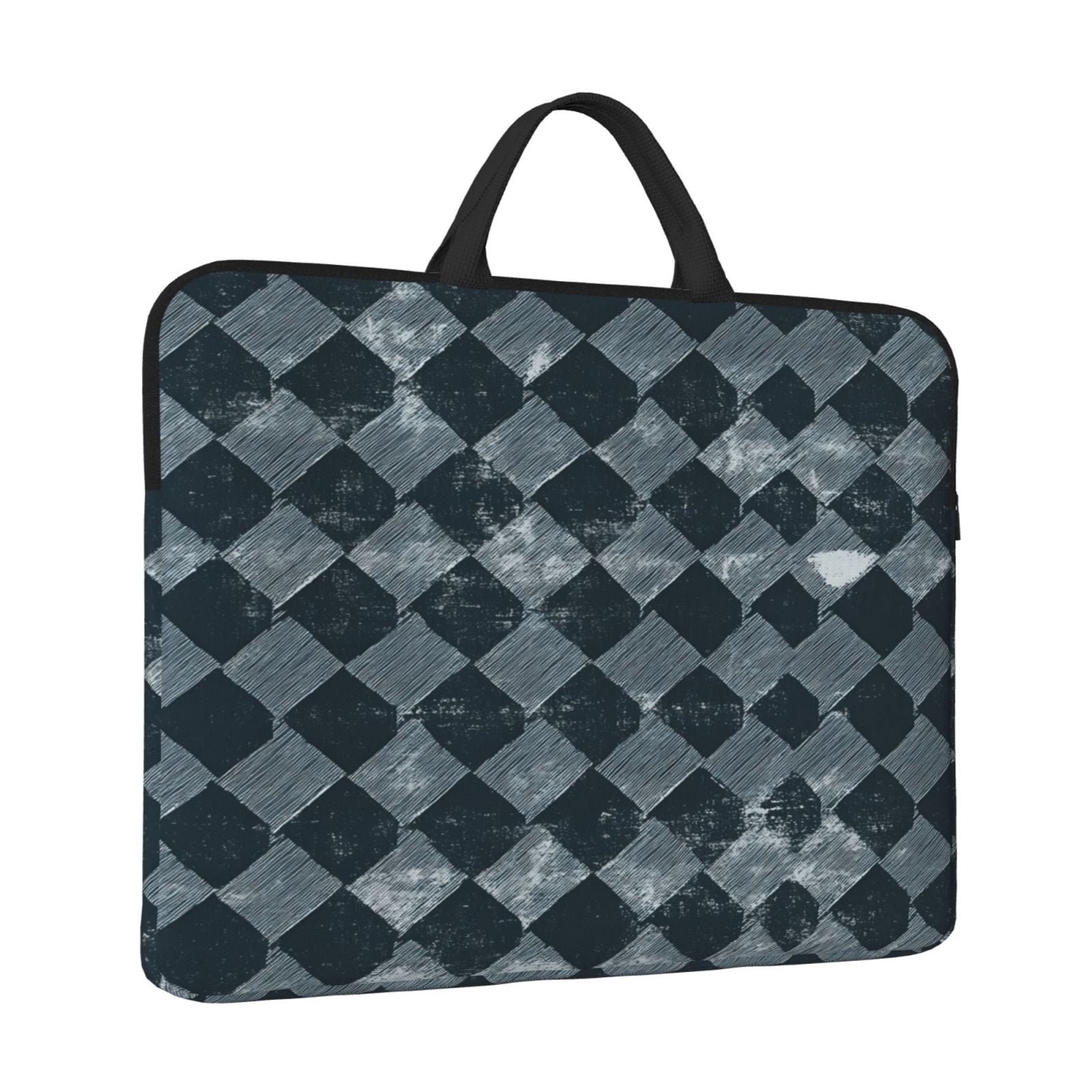 Laptop Sleeve Bag For Women Men 14inch Waterproof Durable Protective Computer Carrying Cover Handle Laptop Case Bag Darkslateblue Houndstooth Vintage Texture Hand-Drawn Sketch_3