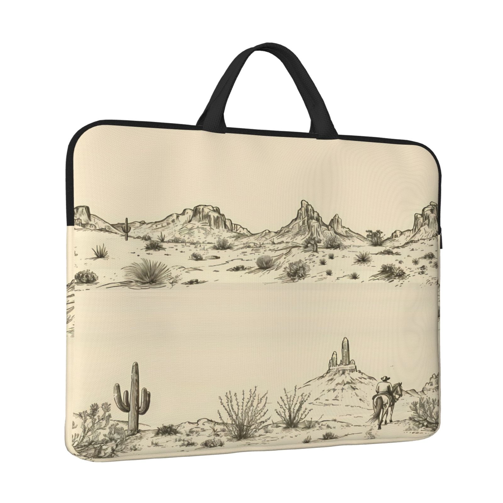 Laptop Sleeve Bag For Women Men 14inch Waterproof Durable Protective Computer Carrying Cover Handle Laptop Case Bag Desert Landscape Mountains Cacti Cowboy (1)