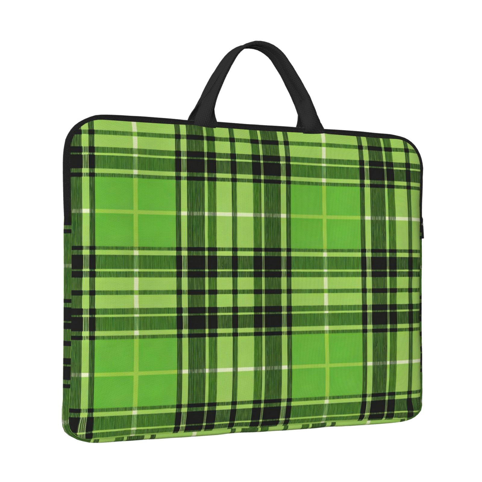 Laptop Sleeve Bag For Women Men 14inch Waterproof Durable Protective Computer Carrying Cover Handle Laptop Case Bag Green And Black Checkered Pattern (2)