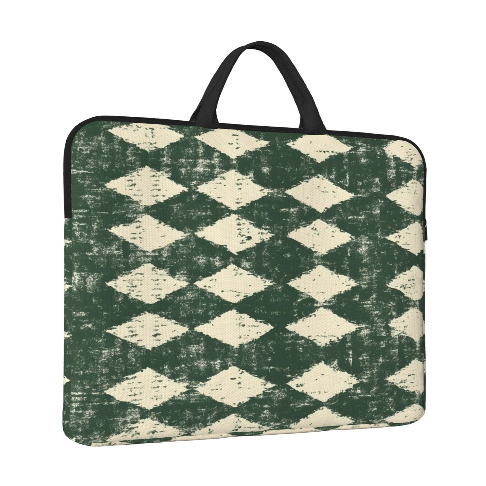 Laptop Sleeve Bag For Women Men 14inch Waterproof Durable Protective Computer Carrying Cover Handle Laptop Case Bag Green Houndstooth Vintage Texture Hand-Drawn Sketch_2
