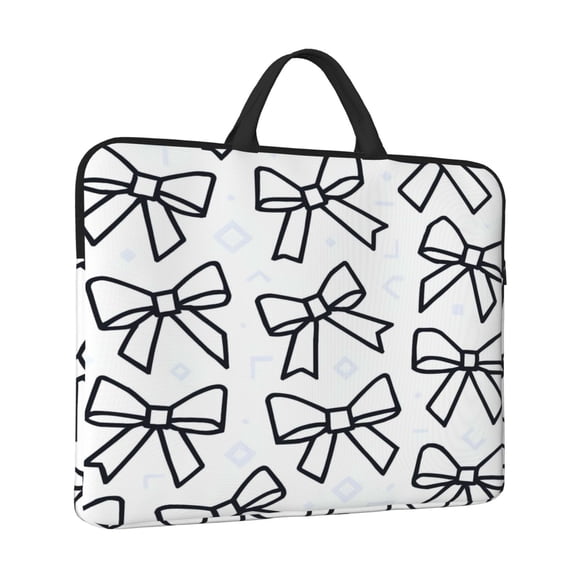 Laptop Sleeve Bag For Women Men 14inch Waterproof Durable Protective Computer Carrying Cover Handle Laptop Case Bag Modern Minimalist Black And White Ribbon Bow Pattern