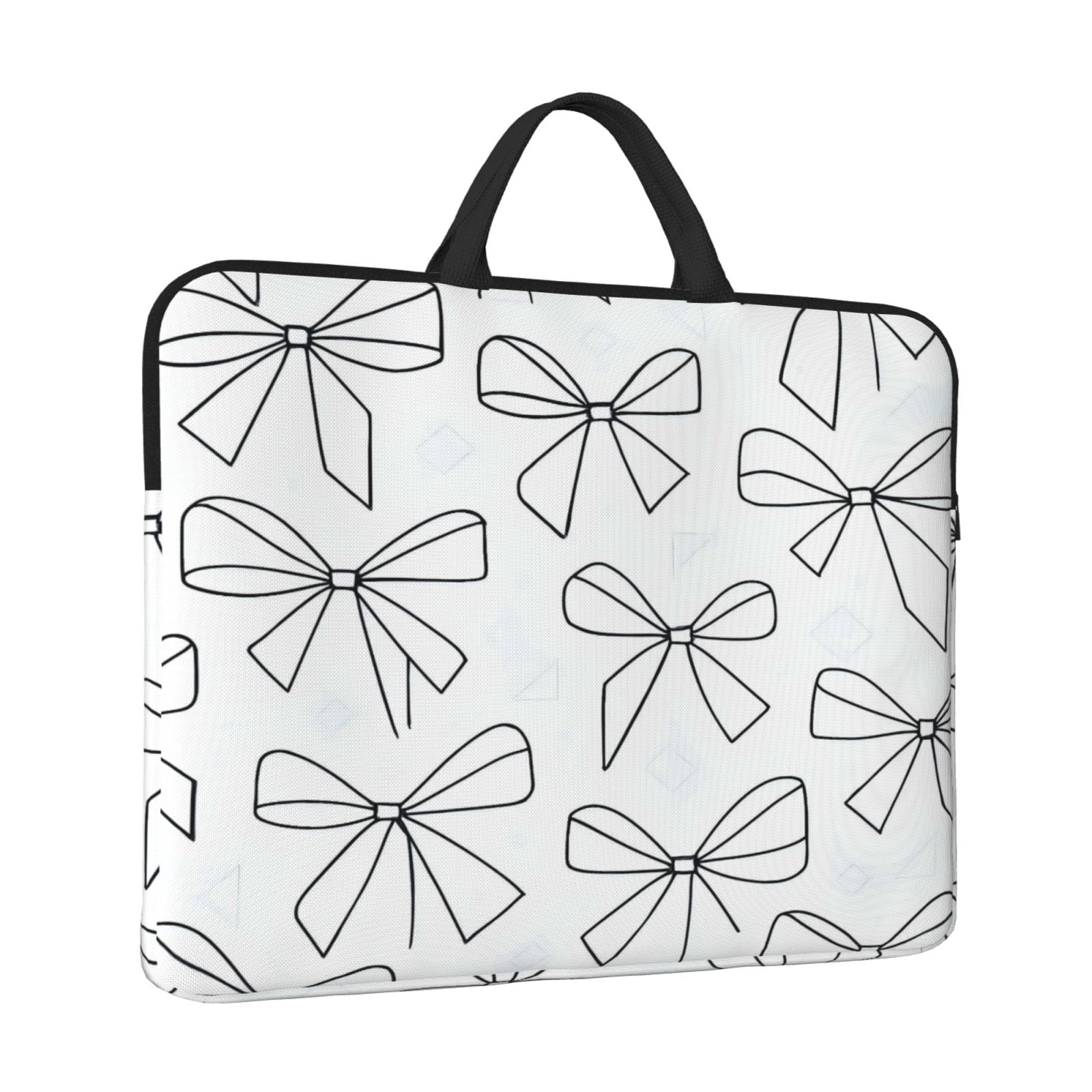 Laptop Sleeve Bag For Women Men 14inch Waterproof Durable Protective Computer Carrying Cover Handle Laptop Case Bag Modern Minimalist Thin Black And White Ribbon Bow Pattern