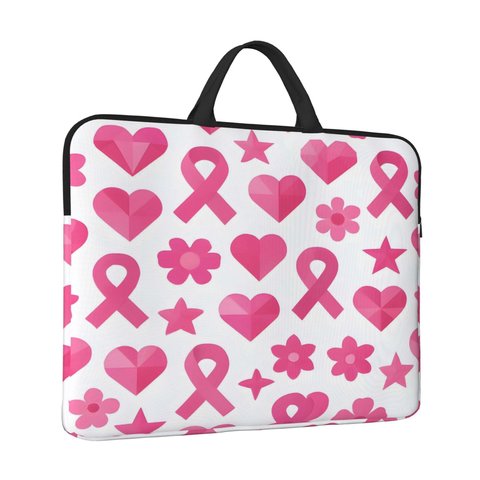 Laptop Sleeve Bag For Women Men 14inch Waterproof Durable Protective Computer Carrying Cover Handle Laptop Case Bag Modern Pink Ribbon Pattern With Geometric Elements