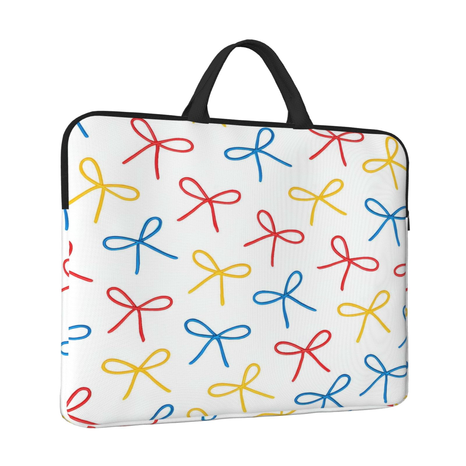 Laptop Sleeve Bag For Women Men 14inch Waterproof Durable Protective Computer Carrying Cover Handle Laptop Case Bag Playful Thin Cartoon Primary Color Ribbon Bow Pattern