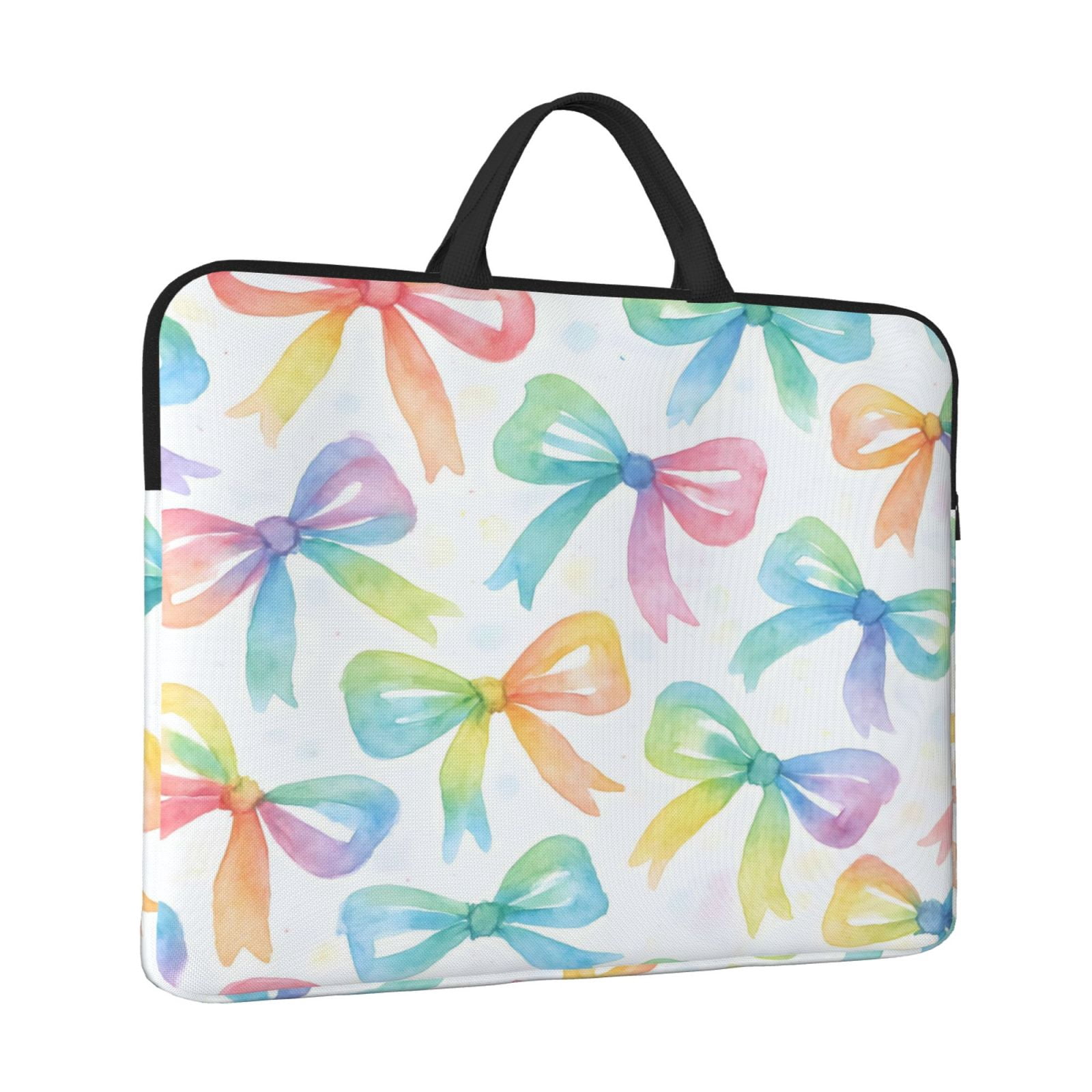 Laptop Sleeve Bag For Women Men 14inch Waterproof Durable Protective Computer Carrying Cover Handle Laptop Case Bag Watercolor Rainbow Ribbon Bow Pattern