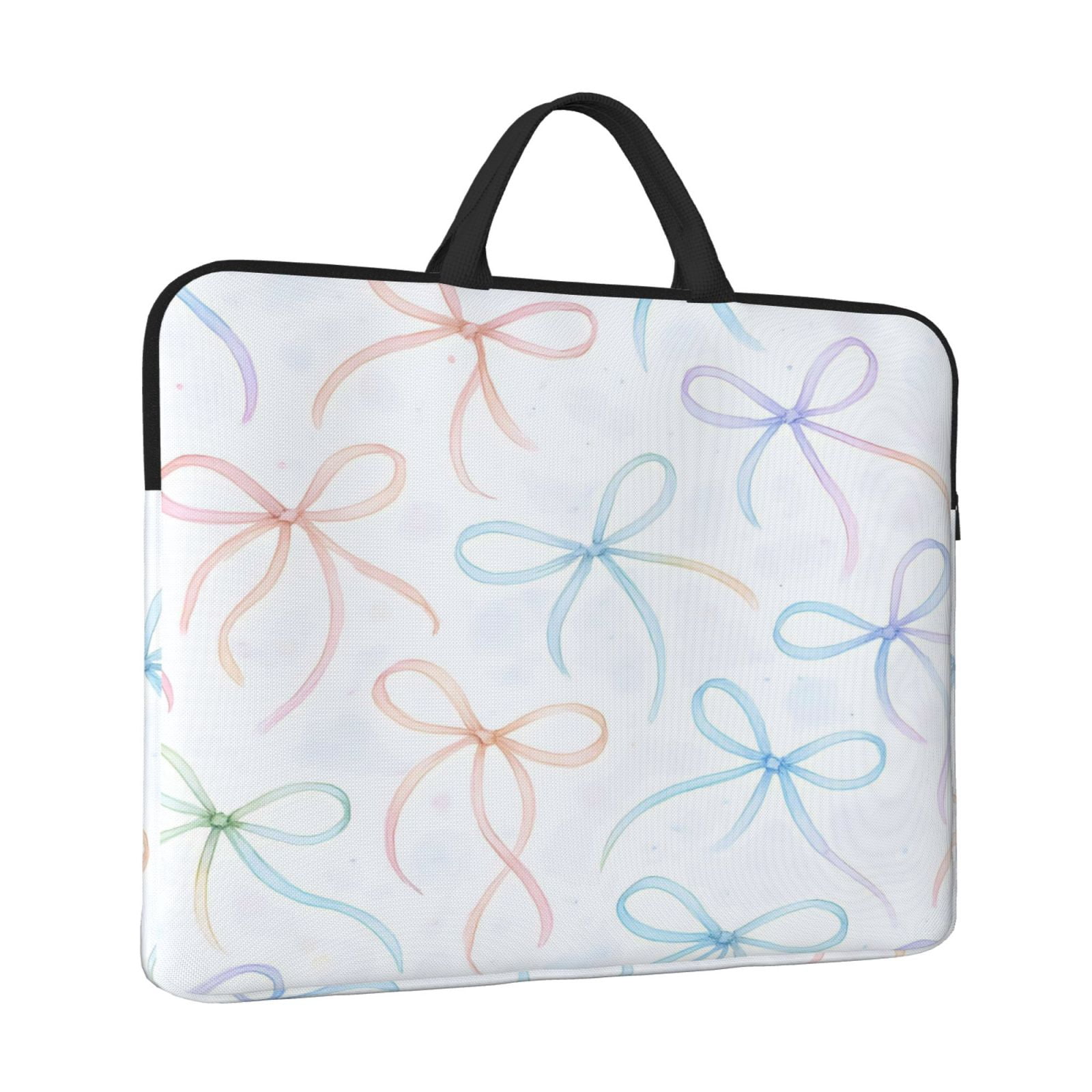 Laptop Sleeve Bag For Women Men 14inch Waterproof Durable Protective Computer Carrying Cover Handle Laptop Case Bag Watercolor Thin Rainbow Ribbon Bow Pattern