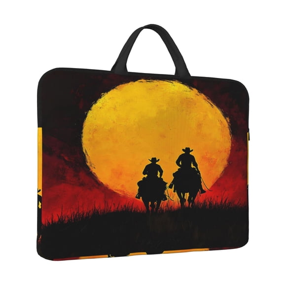 Laptop Sleeve Bag For Women Men 14inch Waterproof Durable Protective Computer Carrying Cover Handle Laptop Case Bag Western Cowboy Riding Horse At Sunset