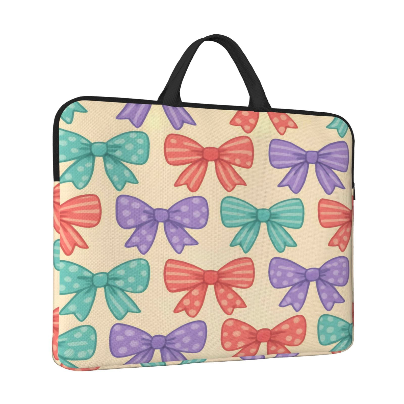 Laptop Sleeve Bag For Women Men 14inch Waterproof Durable Protective Computer Carrying Cover Handle Laptop Case Bag Whimsical Polka Dot And Striped Ribbon Bow Pattern