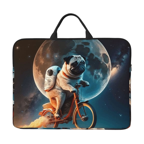 Laptop Sleeve Case Bag Protective Carrying Case with Handle for 14 inch Laptop, Pug Riding To The Moon Funny