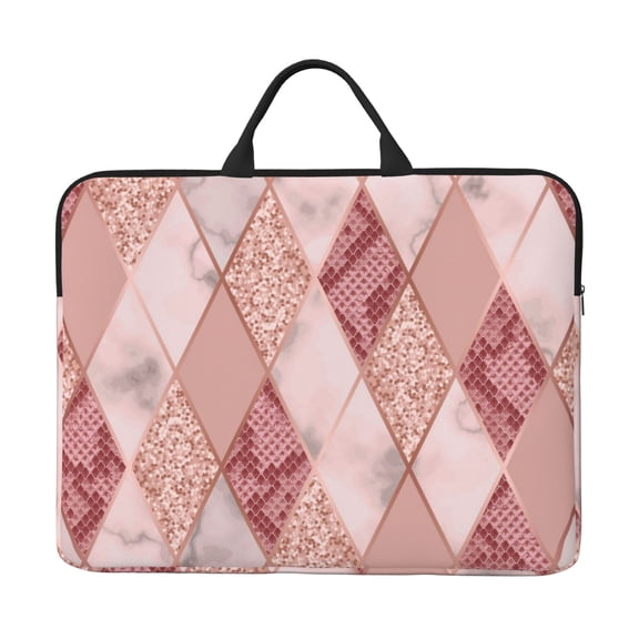 Laptop Sleeve Case Bag Protective Carrying Case with Handle for 14 inch Laptop, Rose Gold Marble Snakeskin Geometric