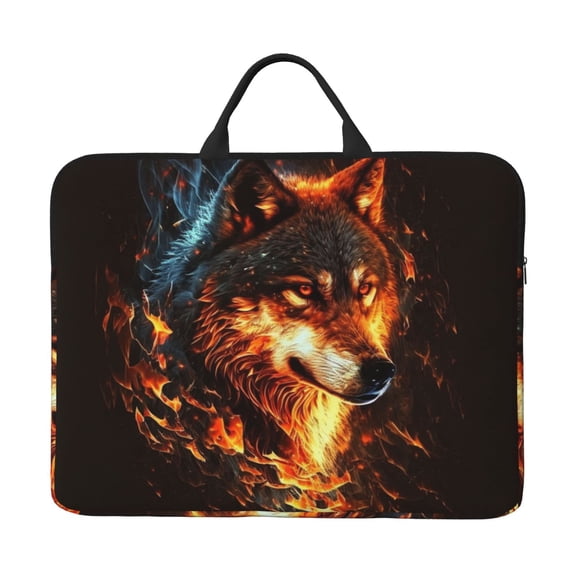 Laptop Sleeve Case Bag Protective Carrying Case with Handle for 14 inch Laptop, Wolf On Fire Burning Cool Flaming