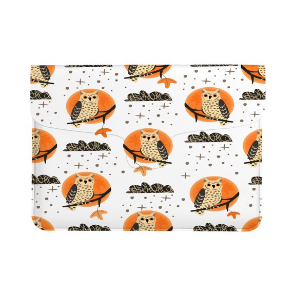 Laptop Sleeve Case Cartoon Owl Huge Moon And Clouds Protective Laptop Cover Notebook Bag PU Leather Carrying Bag Compatible Computer Cover 11.6 12.3 13 Inch
