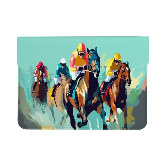 Laptop Sleeve Case Horses And Jockeys Protective Laptop Cover Notebook Bag PU Leather Carrying Bag Compatible Computer Cover 11.6 12.3 13 Inch