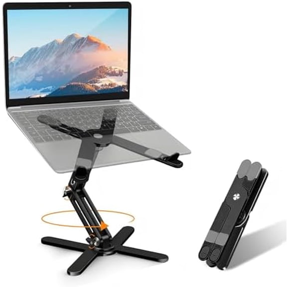 Laptop Stand with 360 Rotating Base, Computer Notebook Laptop Riser Metal Holder for Desk Collaborative Work, Fully Foldable for Easy Storage, Fits All MacBook, Laptops up to 16 inches, Black