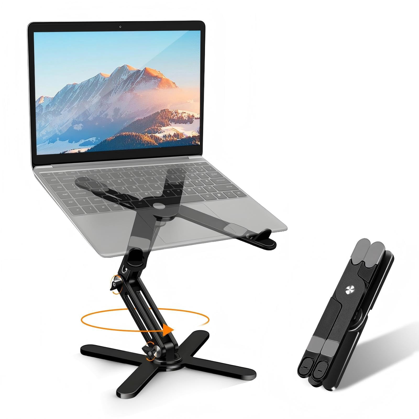 Laptop Stand With 360 Rotating Base  Computer Notebook Riser Metal Holder For Desk Collaborative Work Fully Foldable Easy Storage Fits All Macbook Laptops Up To 16 Inches Black
