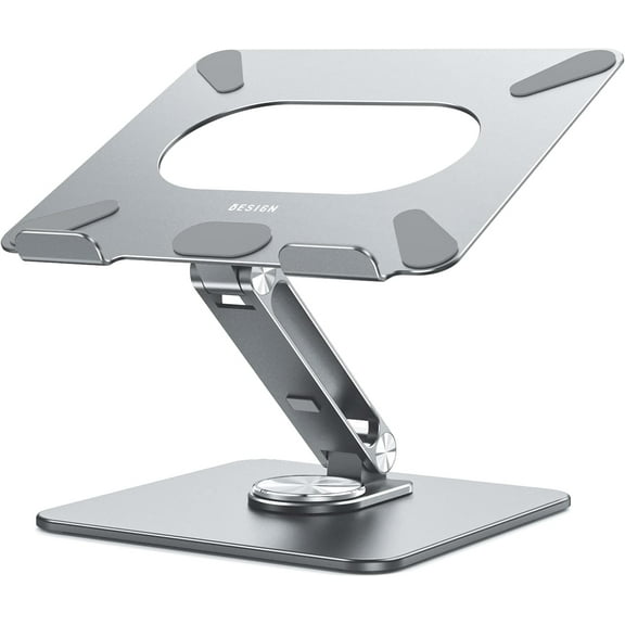 Laptop Stand with 360 Rotating Base, Ergonomic Adjustable Notebook Riser Holder Compatible with Air, Pro, Dell, HP, Lenovo More 10-15.6" Laptops (Silver)