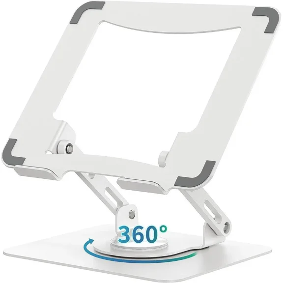 Laptop Stand with 360° Rotating Base, Ergonomic Computer Riser for Desk, Adjutable Height Muti-Angle, Foldable Laptop Mount, Stable Metal Holder Support 10-15.6" Notebook PC